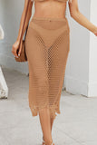 Fringed Midi Fishnet Cover-Up Skirt
