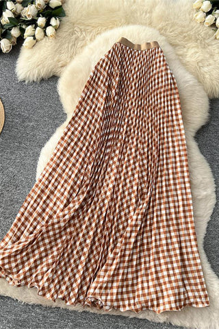 Checkered Flowing Maxi Skirt