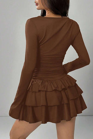 Long-Sleeve Ruffled Hem Casual Dress