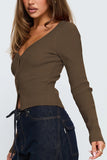 Ribbed Button-Up Top