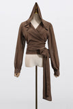 Wrap Hooded Blouse with Tie Waist