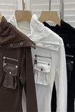 Button-Up High Collar Shirt with Pocket
