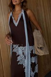 Lace-Trim Tie Neck Skirt Set