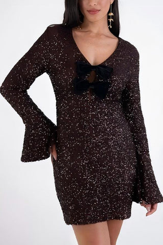 Bow-Accent Sparkle Mini Dress