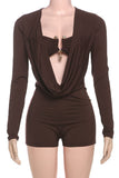 Draped Front Long Sleeve Romper