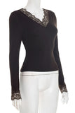 Lace-Trim V-Neck Blouse