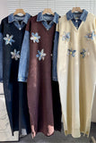 Floral Appliqué Denim Shirt Dress