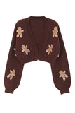 Gingerbread Applique Open-Front Cardigan