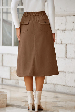 Front Slit High Waist Midi Skirt