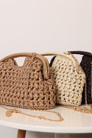 Chic Woven Handbag with Chain Strap