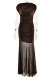 Ruched Sheer Panel Maxi Dress