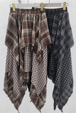 Draped Plaid Maxi Skirt with Asymmetric Hem
