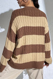 Striped V-Neck Cable Sweater