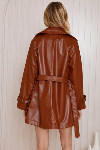 Stylish Double-Breasted Faux Leather Blazer