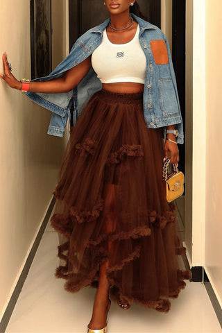 Layered Midi Skirt with Ruffle Details