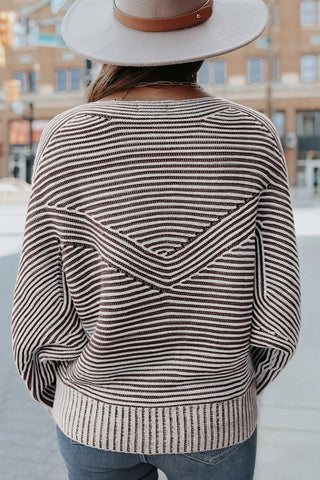 Striped Ribbed Boat Neck Sweater