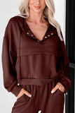Button Drawstring Cropped Hoodie Jogger Set