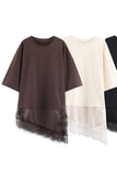 Asymmetrical Hem T-Shirt with Lace Detail