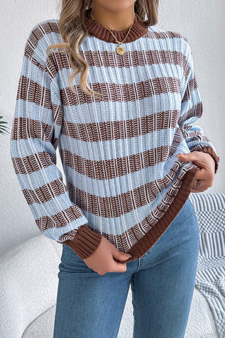 Striped Knit Sweater with Ribbed Trim