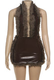 Faux Fur Trim Halter Casual Dress