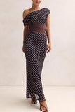 Off-Shoulder Polka Dot Evening Dress