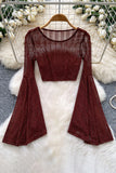 Flared Sleeve Sheer Crop Top