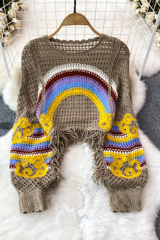 Rainbow Fringe Knit Sweater