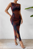 Ruched Sleeveless Casual Midi Dress