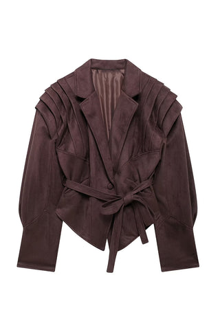 Pleated Shoulder Belted Blazer