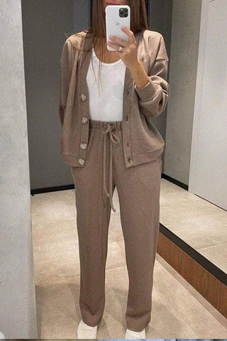 Casual Button Cardigan and Pants Set