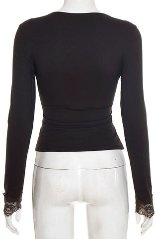 Lace-Trim V-Neck Blouse