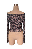 Off-Shoulder Leopard Print T-Shirt