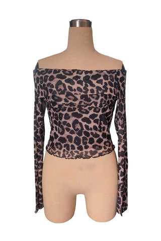 Off-Shoulder Leopard Print T-Shirt