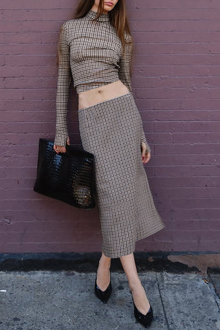 Checkered Turtleneck Skirt Set