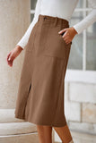 Front Slit High Waist Midi Skirt