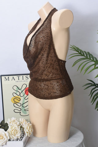Sequin Draped Halter Tank Top