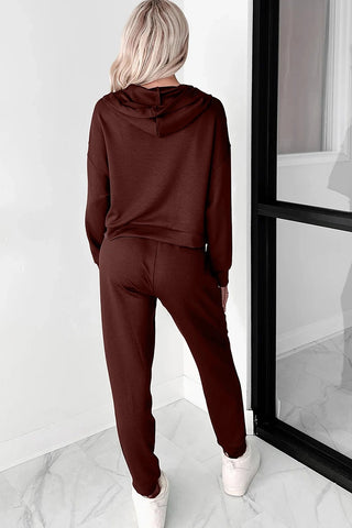 Button Drawstring Cropped Hoodie Jogger Set
