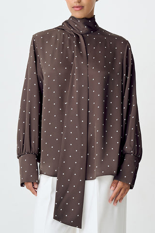 Polka Dot Tie-Neck Blouse