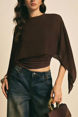 Draped Top with Asymmetric Sleeves