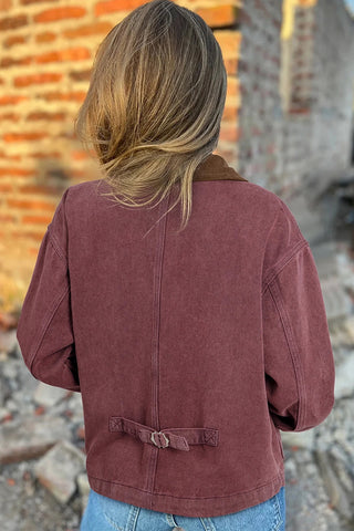 Corduroy Collar Zipped Denim Jacket