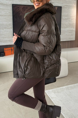Puffer Jacket with Oversized Collar