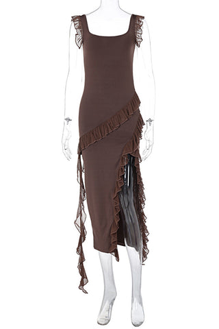 Ruffle Trim Asymmetric Dress