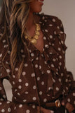 Polka Dot Ruffle Trim V Neck Bell Sleeve Top