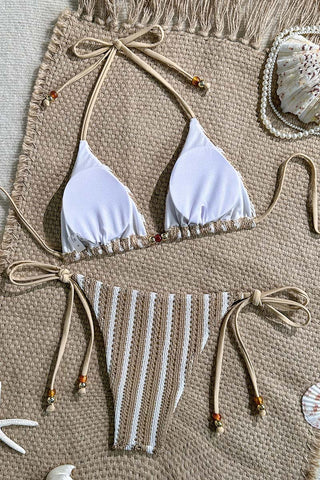 Striped Bikini Set With Halter Top