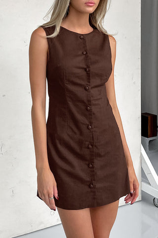 Sleeveless Button-Down Casual Dress