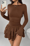 Long-Sleeve Ruffled Hem Casual Dress