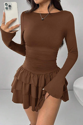 Long-Sleeve Ruffled Hem Casual Dress