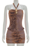 Halter Neck Ruched Mini Dress