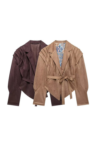 Pleated Shoulder Belted Blazer