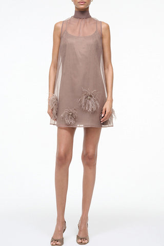 Feather-Embellished Sleeveless Dress